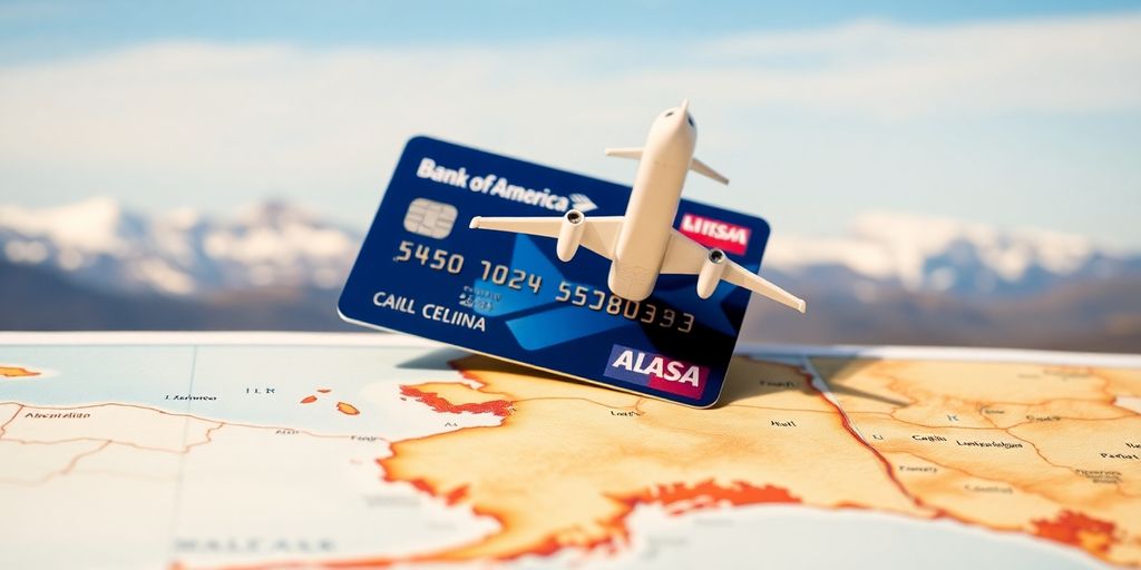 Credit card on map with airplane.