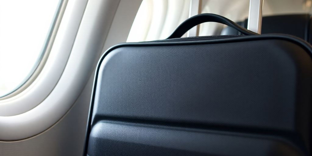 Carry-on bag next to airplane.