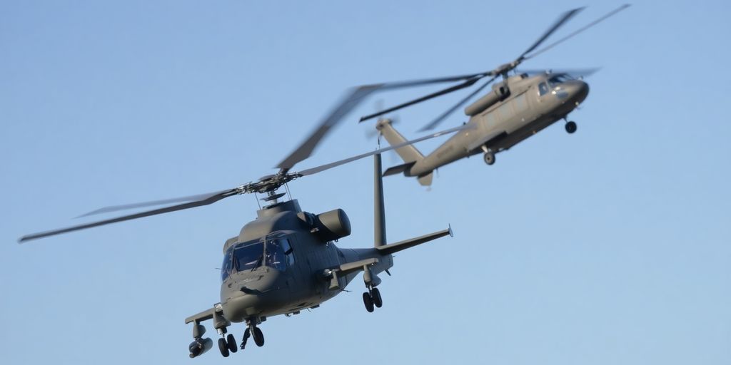 Apache versus Blackhawk military helicopters.