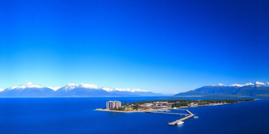 Mountains, ocean, small town, Homer Spit.