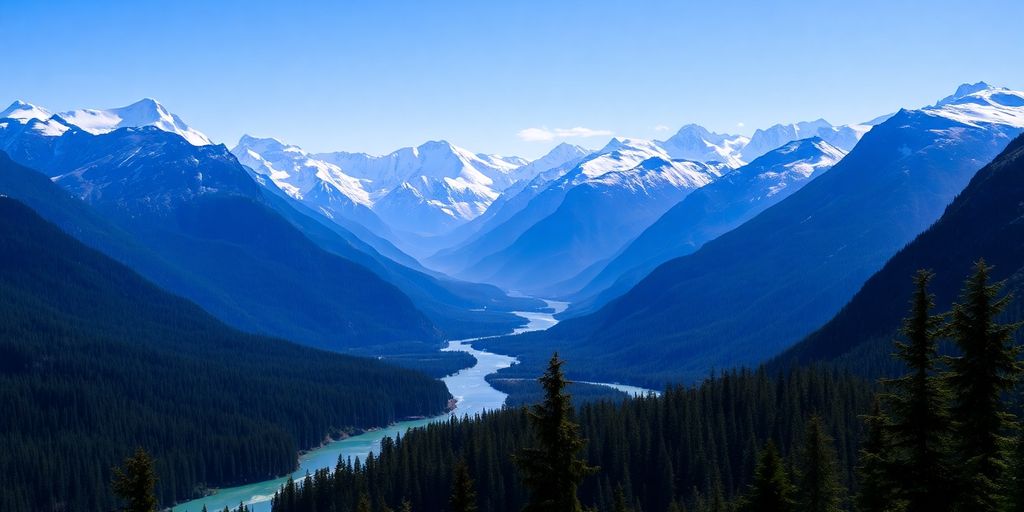 Snowy mountains, dense forests, and clear Alaskan rivers.