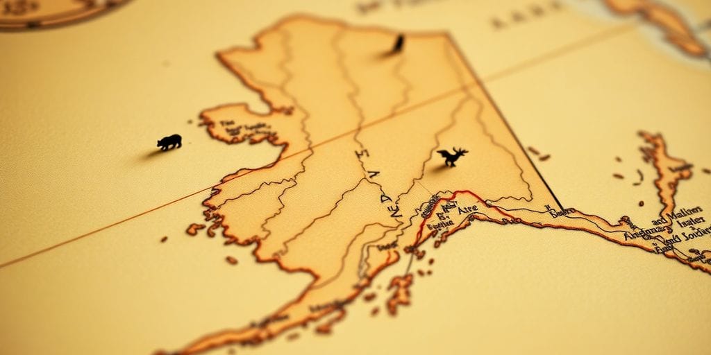 Detailed map of Alaska with wildlife icons.