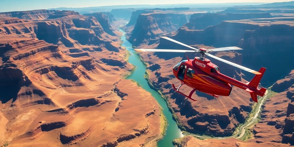 Grand Canyon helicopter flying over Colorado River.