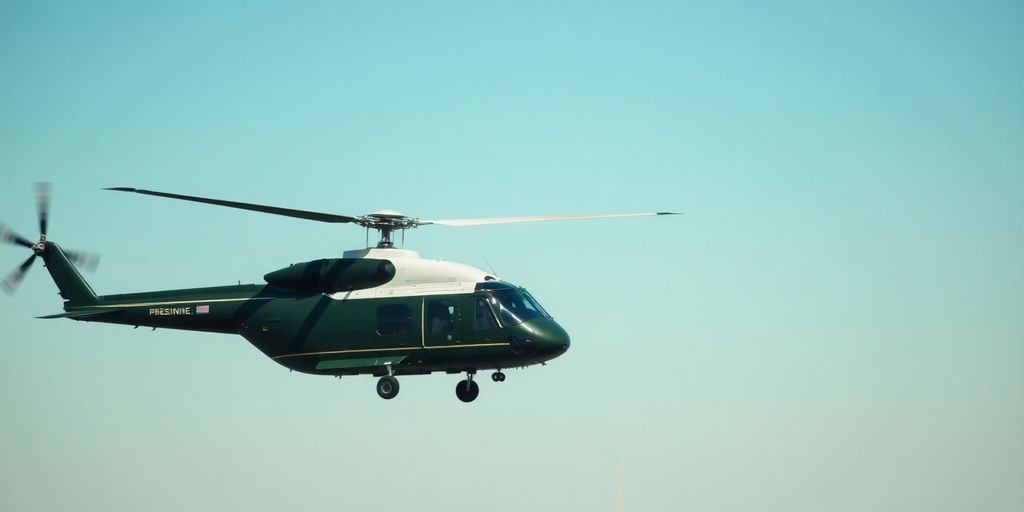 Marine One helicopter mid-flight over Washington.