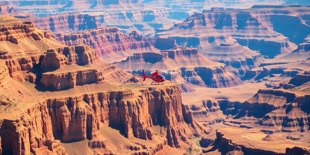 Helicopter flying over Grand Canyon.