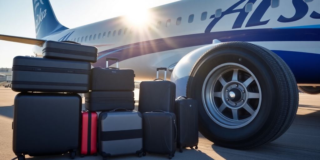 Suitcases by a plane.