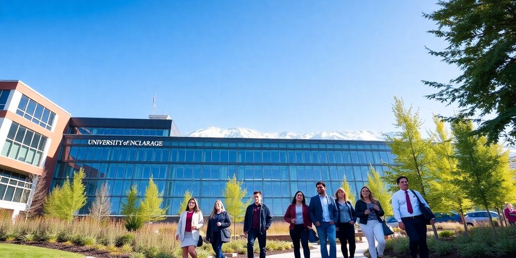 University of Alaska Anchorage campus with mountains in the background.