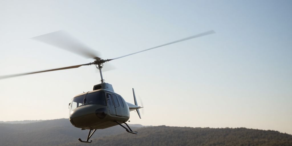 A classic 1960s military helicopter flying over a jungle.