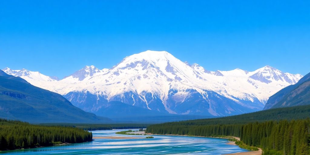 Alaskan scenery with mountains and a river