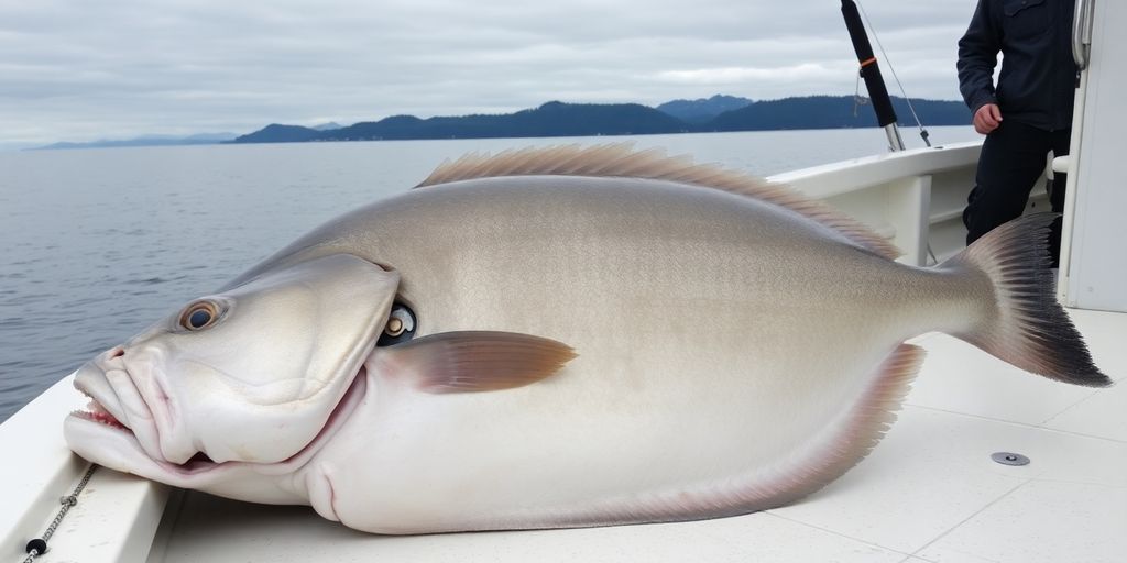 Halibut catch on a fishing boat in Homer, Alaska.