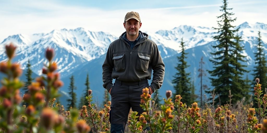 Alaskan landscape with worker