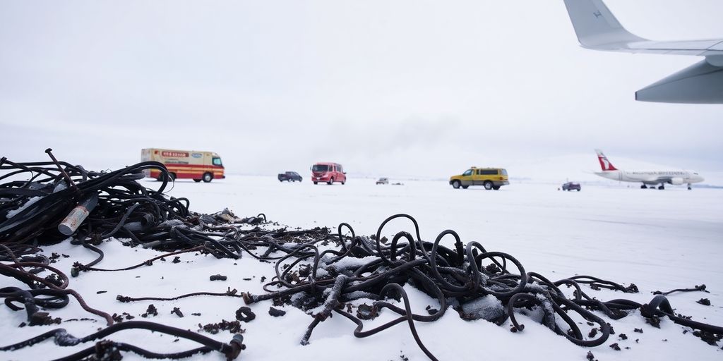 Aircraft wreckage in snow.