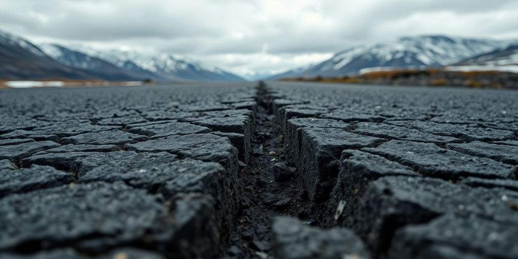 Damaged road, Alaska earthquake aftermath