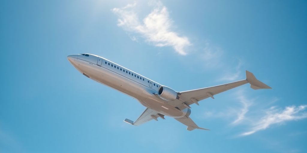 Boeing 737-900 mid-flight, clear blue sky
