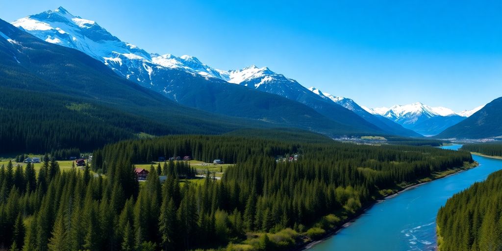 Scenic view of Girdwood, Alaska, with mountains and trees