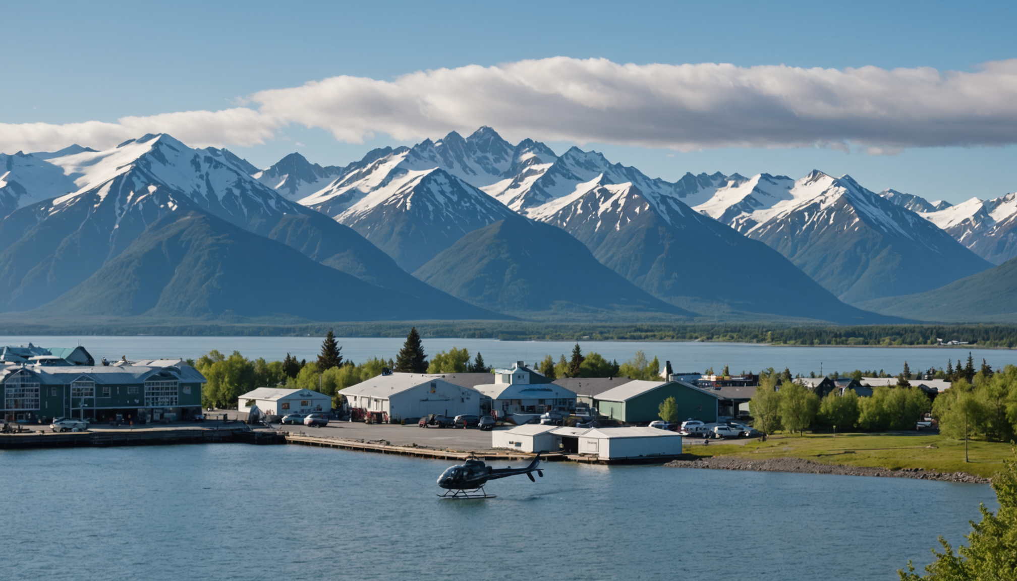 Scenic view of Anchorage restaurants with mountains in the background