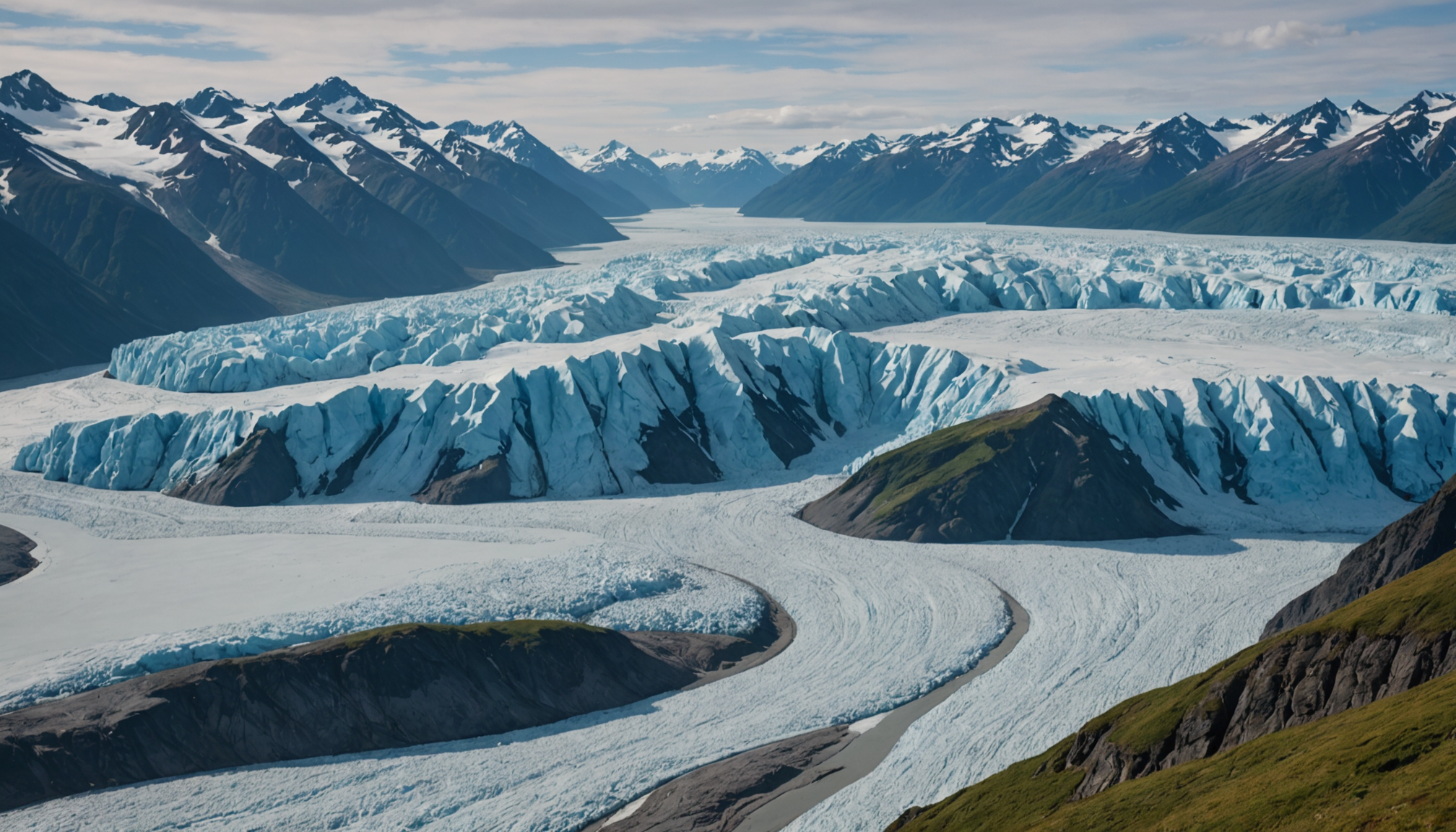 View of Knik Glacier with vibrant blue ice