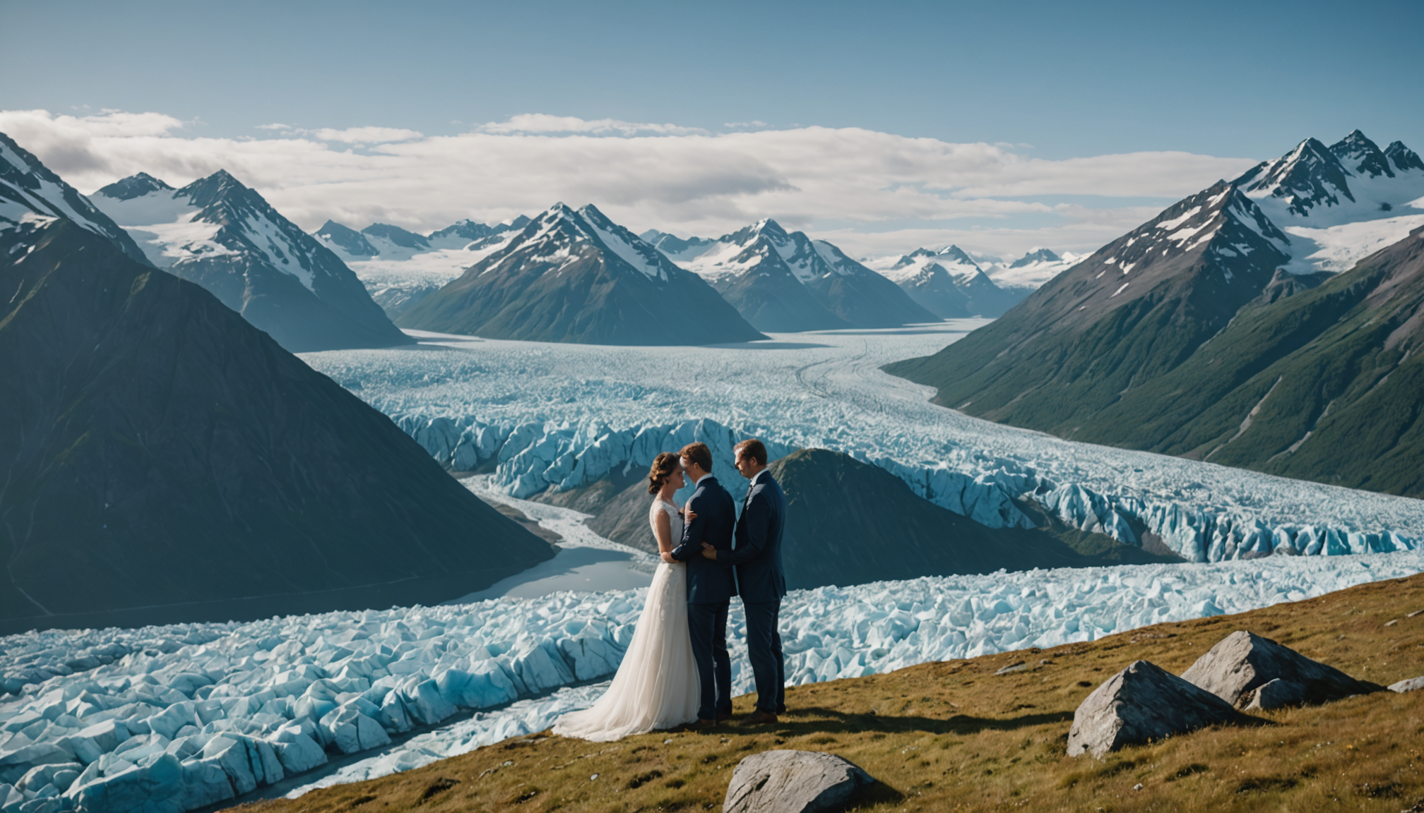 A couple exchanging vows on Knik Glacier