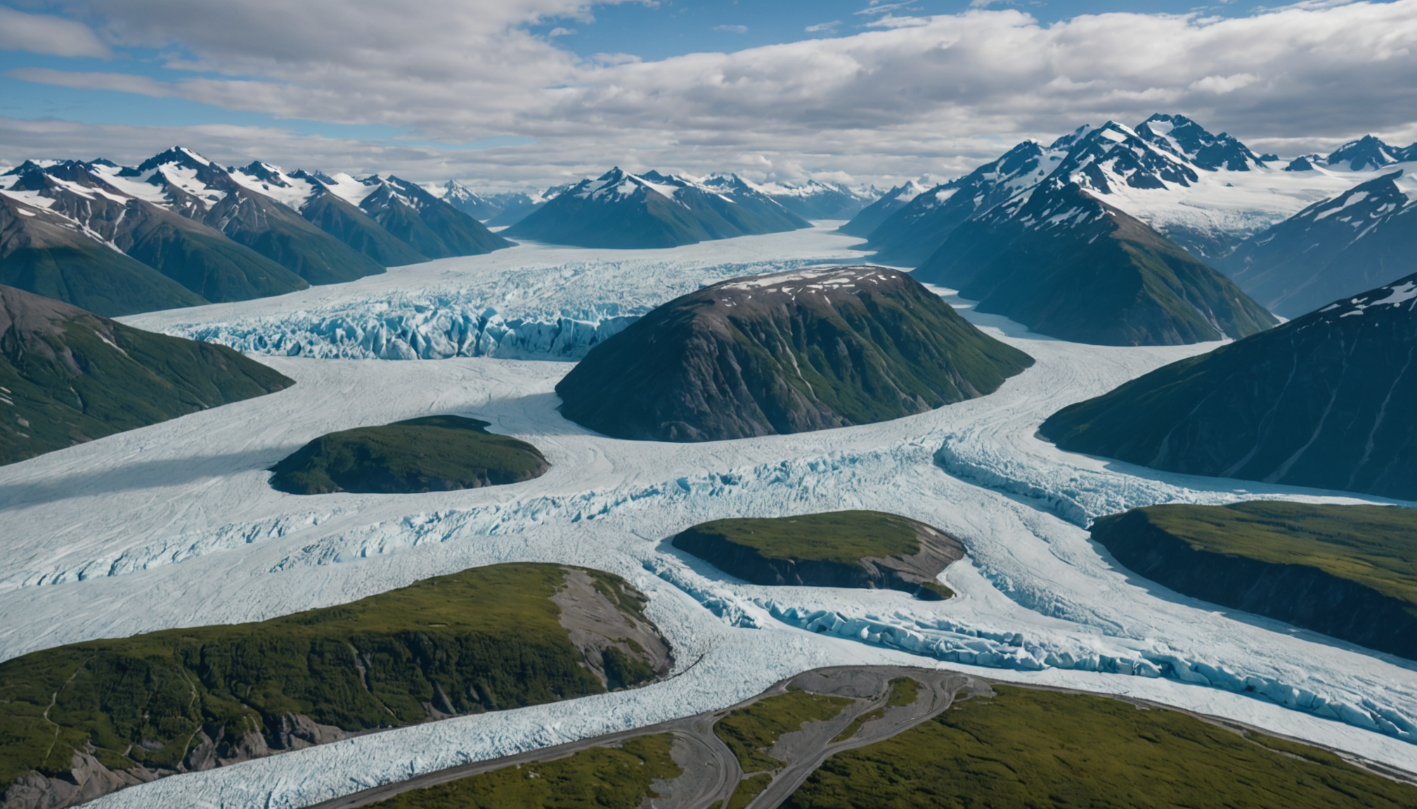 Aerial view of Knik Glacier in Alaska