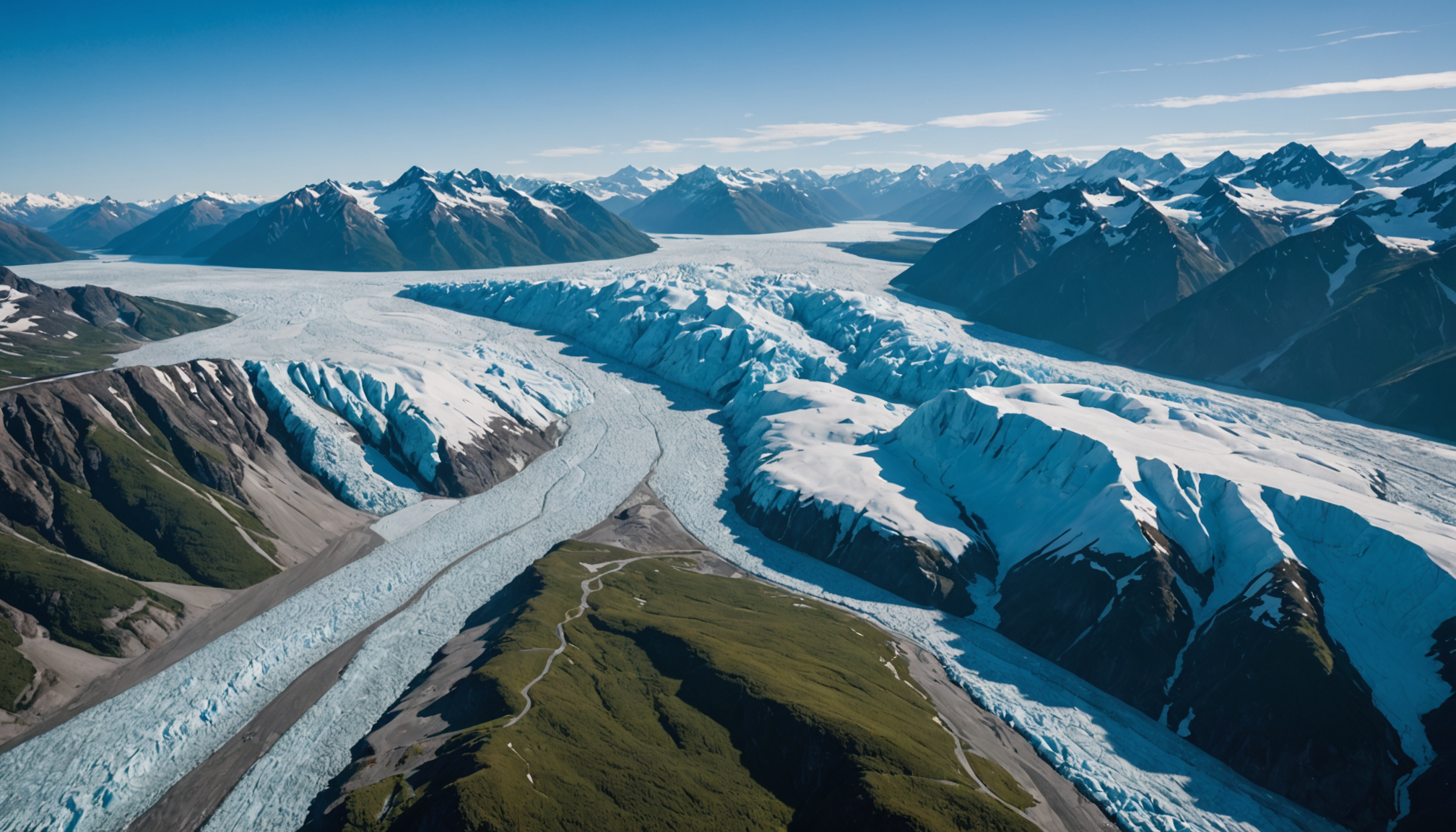 Aerial view of Knik Glacier ice caves