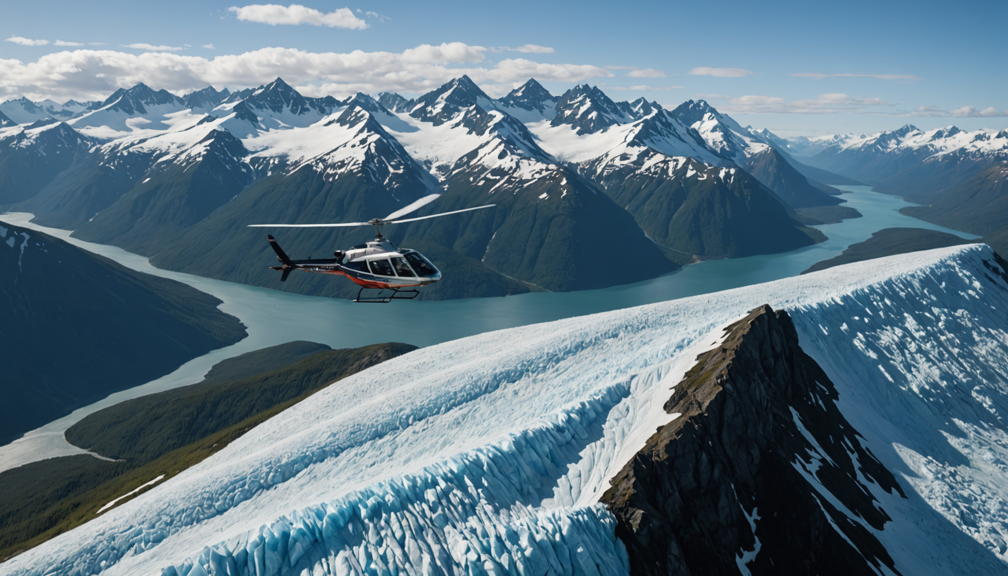 Helicopter flying over Matanuska Glacier