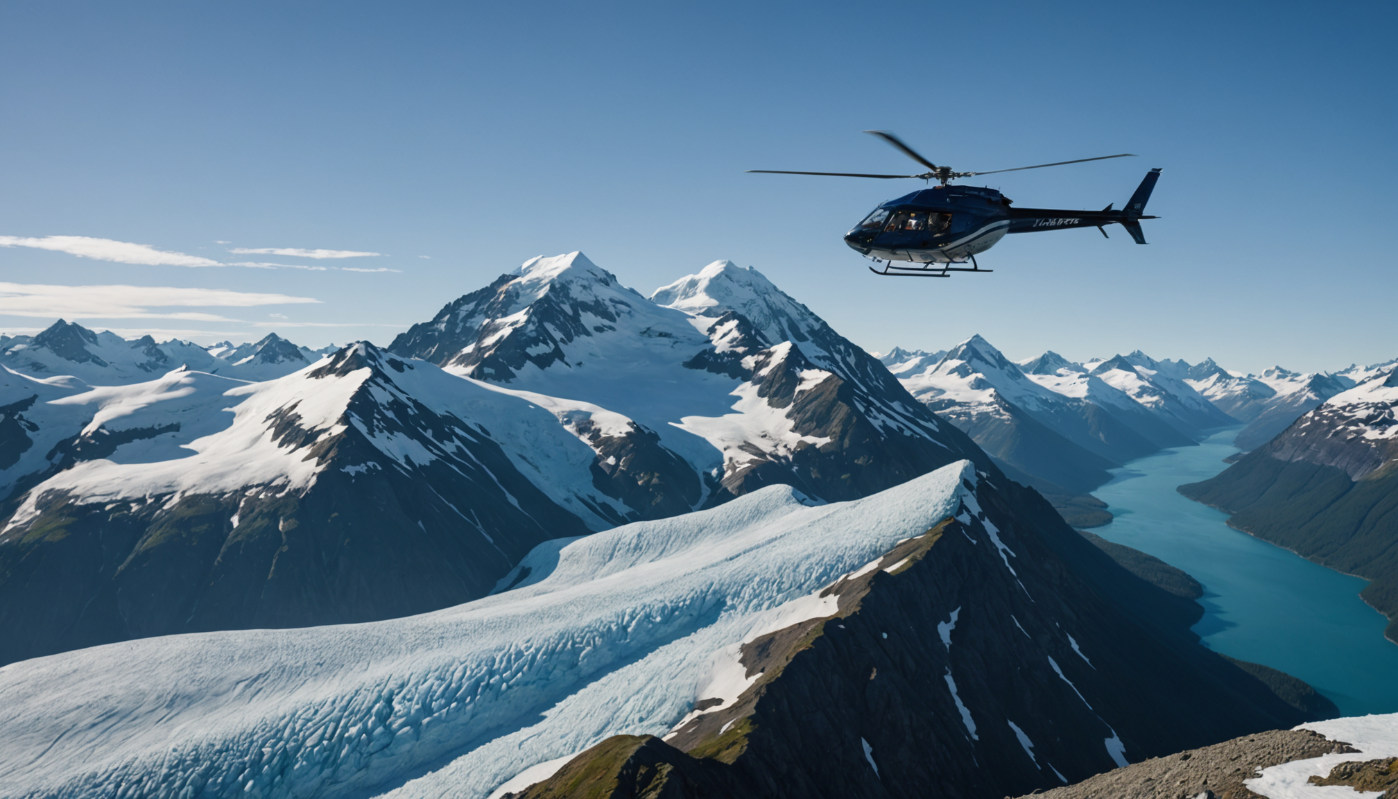Helicopter flying over Mt Marcus Baker