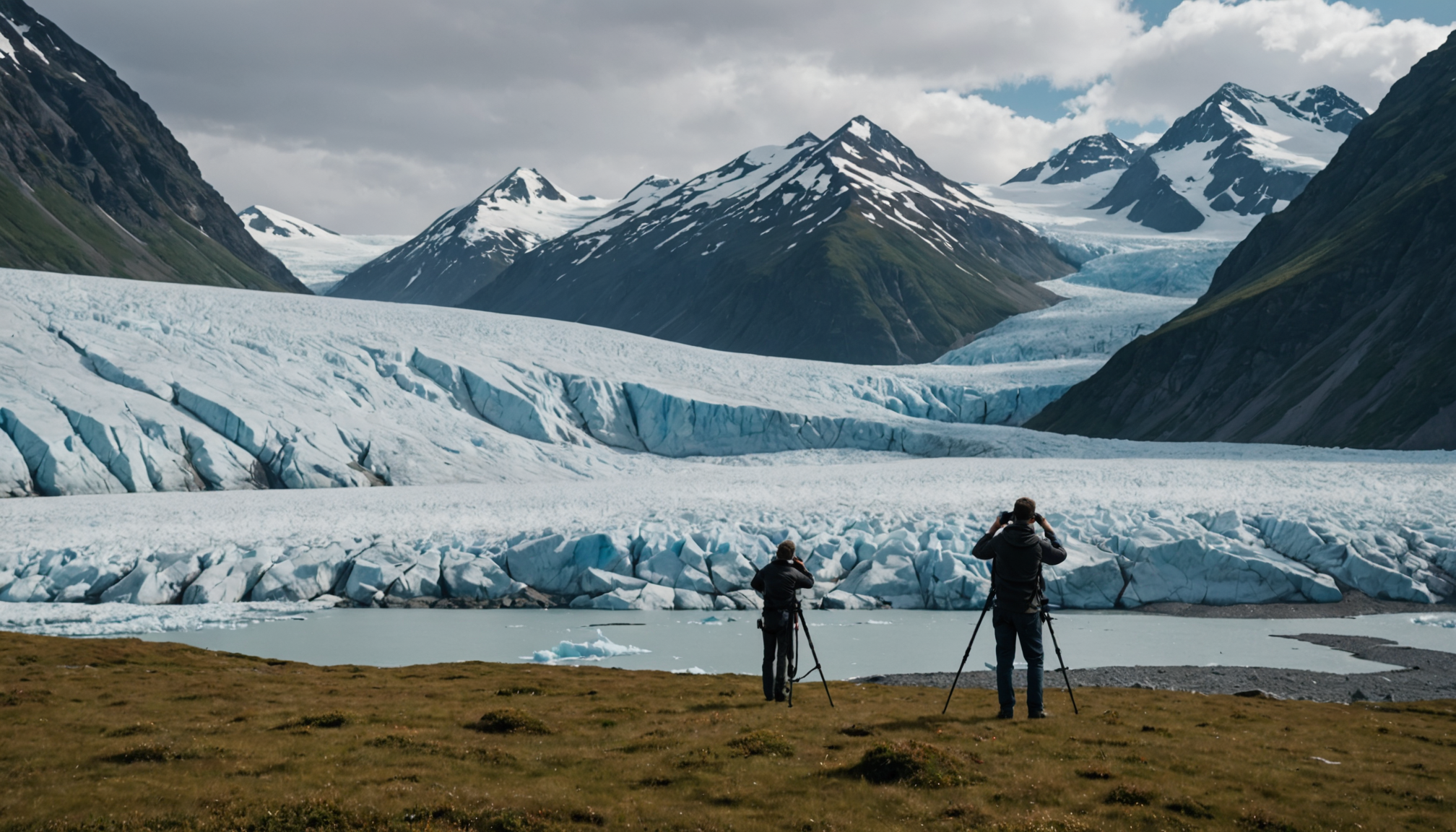 Tourists photographing a glacier in Alaska