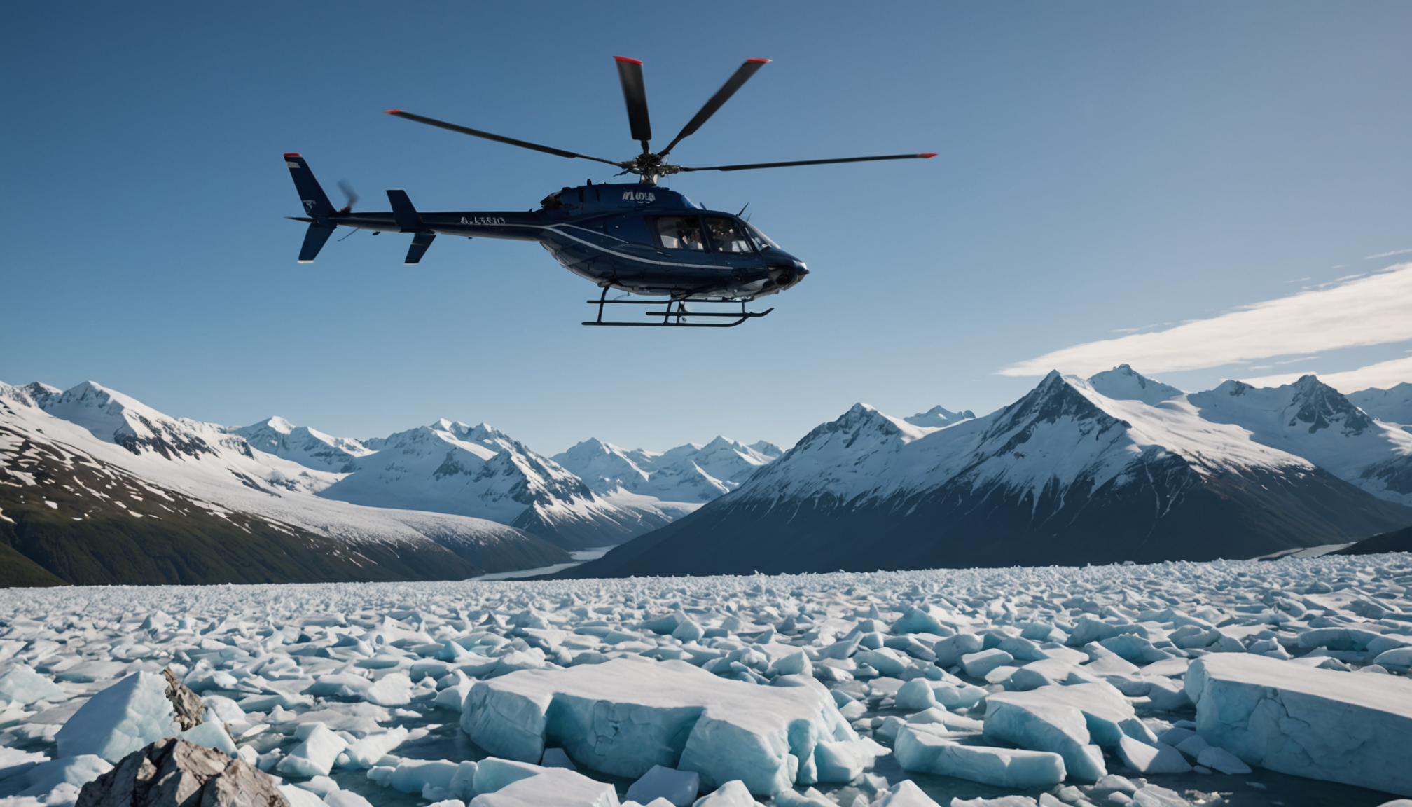Helicopter landing on a snowy peak in the Mat-Su Valley