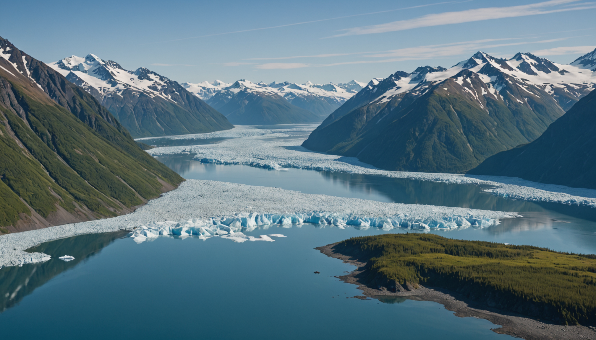 Scenic view of Kachemak Bay with snow-capped mountains in the background