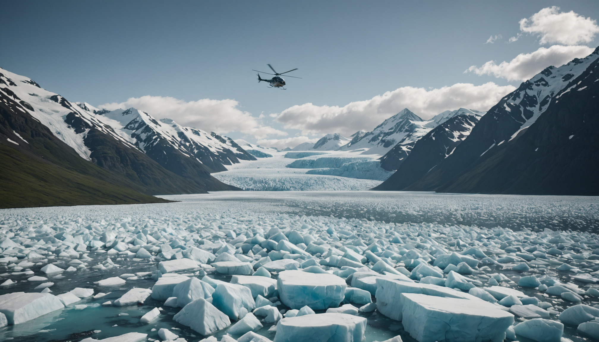Helicopter landing on an Alaskan glacier