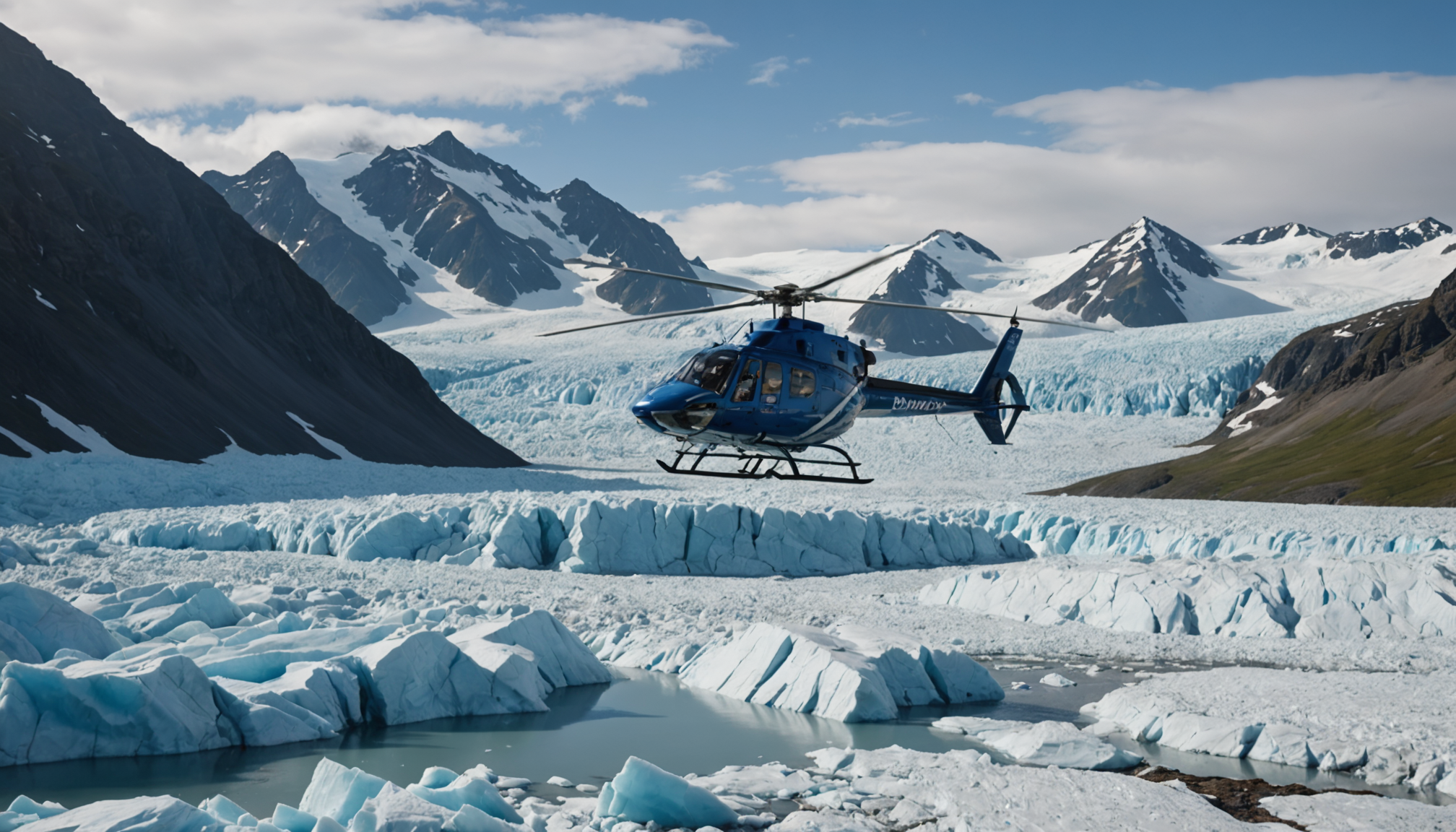 Helicopter landing on a glacier in Seward