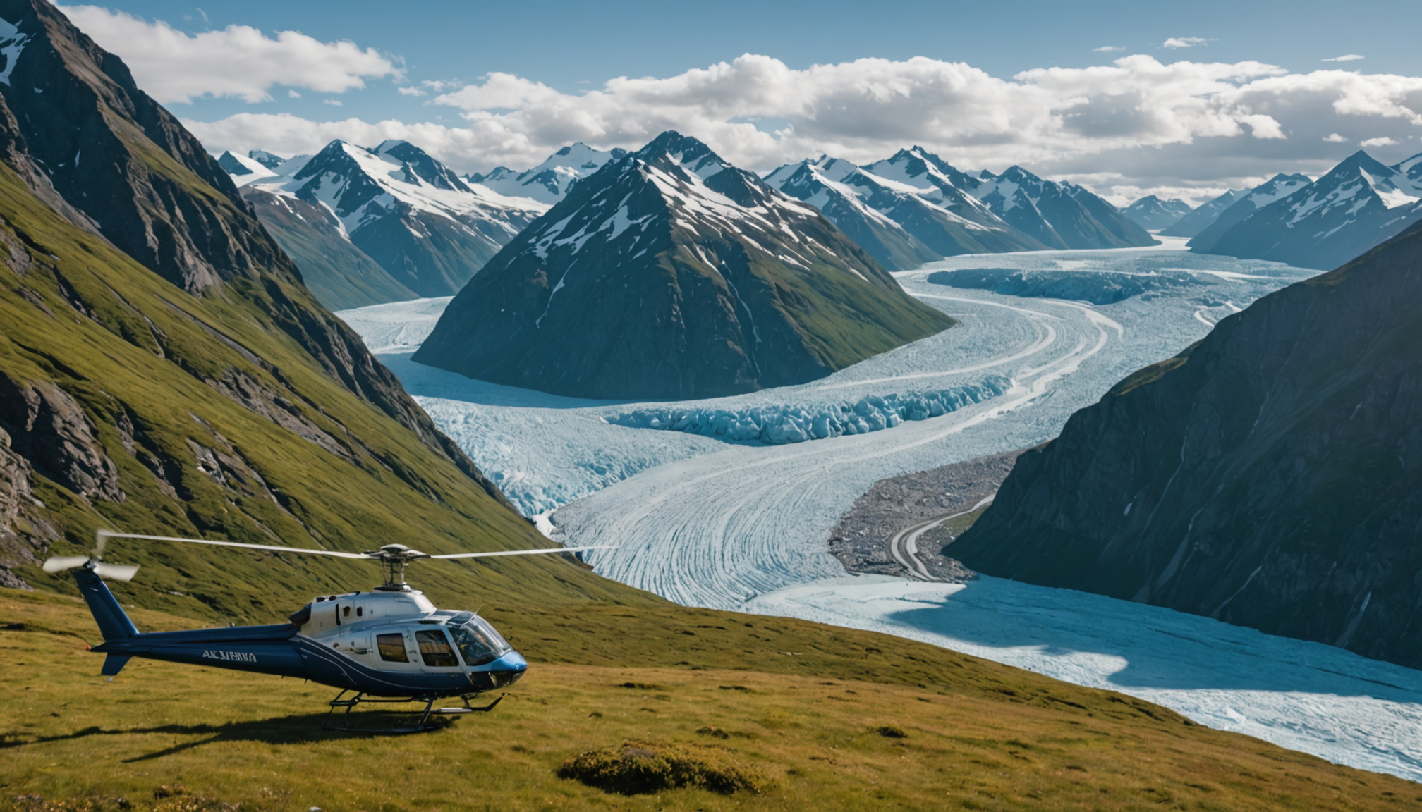 Helicopter landing in the Chugach Mountains