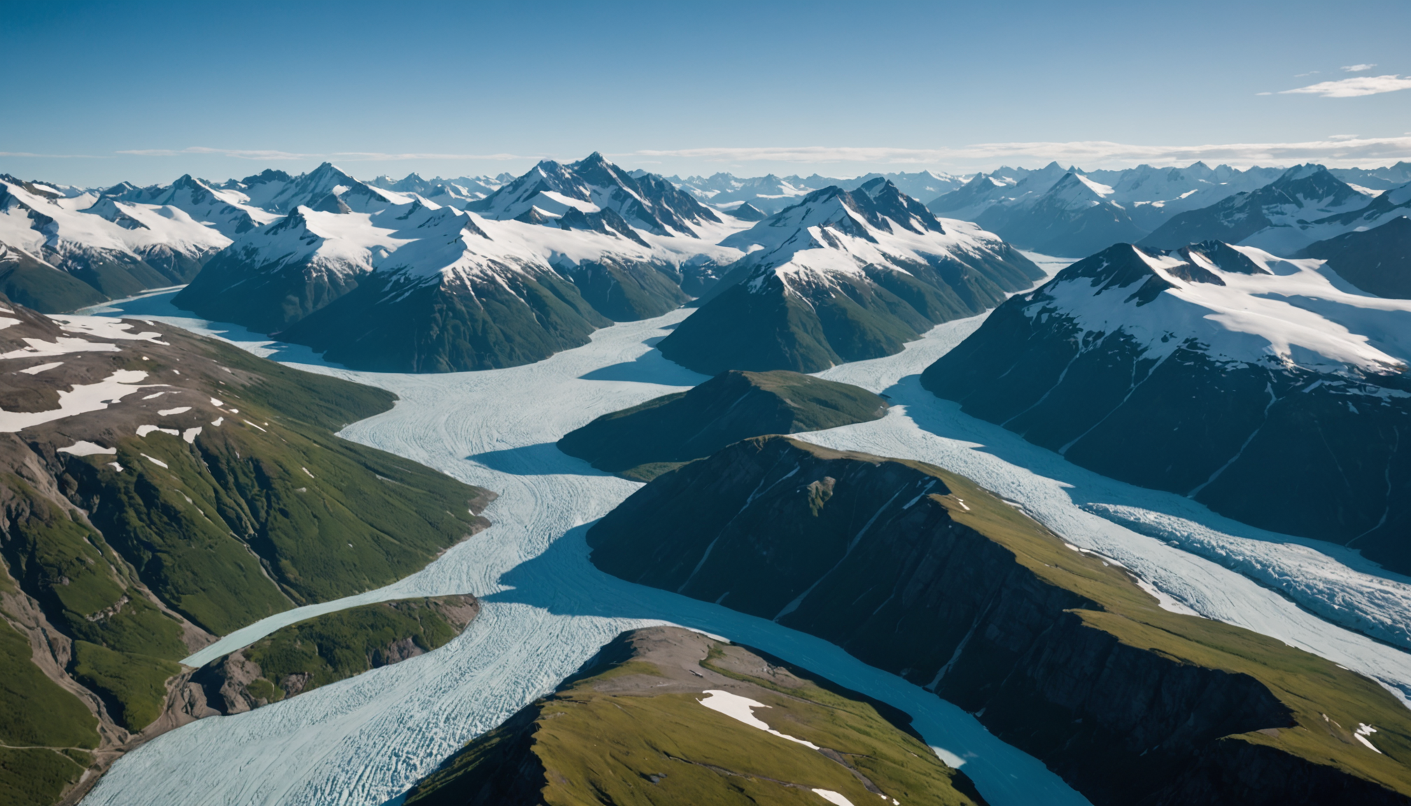 View from a helicopter over Prince William Sound, Alaska