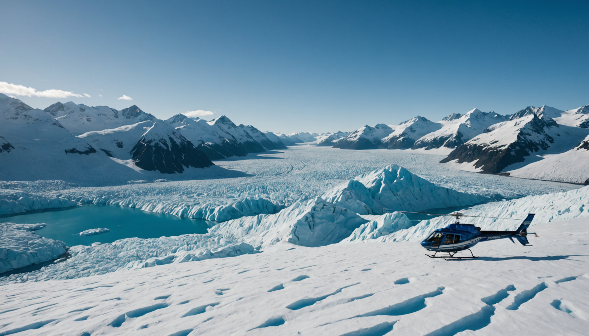 Helicopter on a glacier with a couple getting married