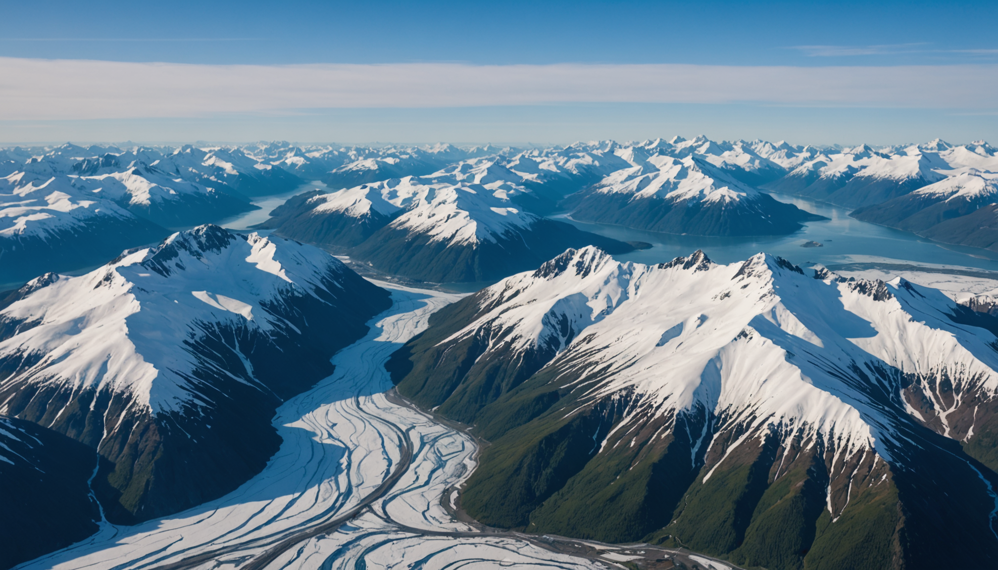 Aerial view of Anchorage with snow-capped mountains in the background