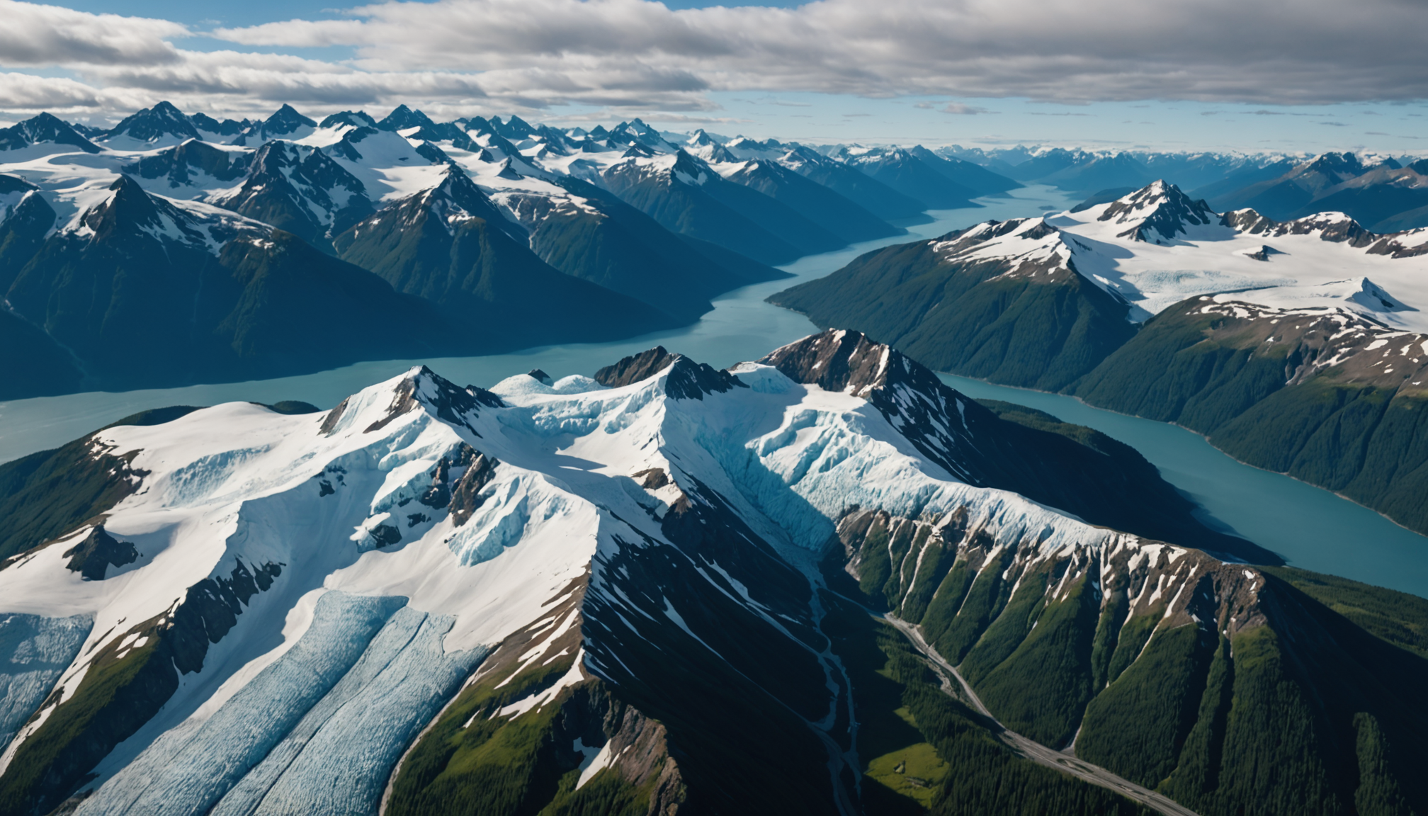 Aerial view of Girdwood surrounded by mountains and forests.