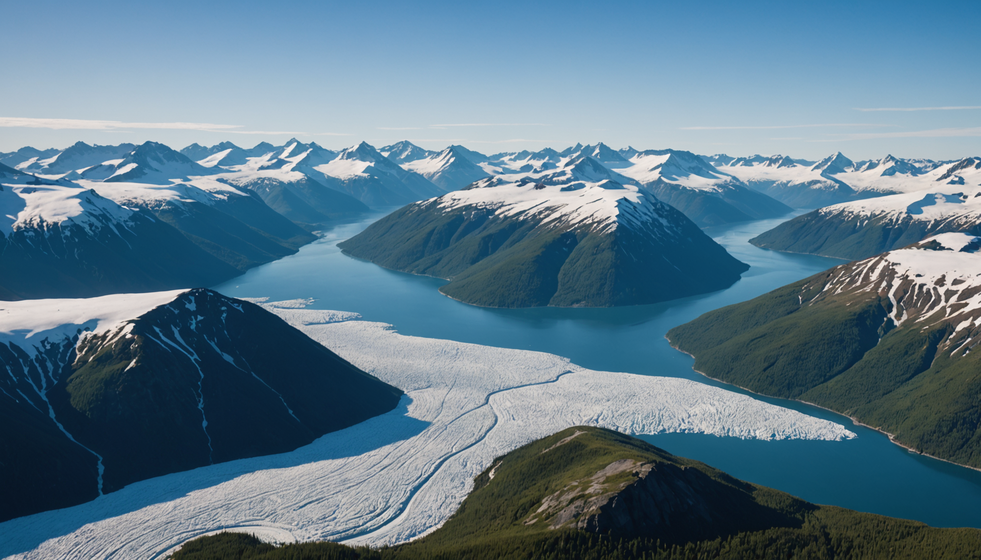 Aerial view of Lake George with surrounding glaciers