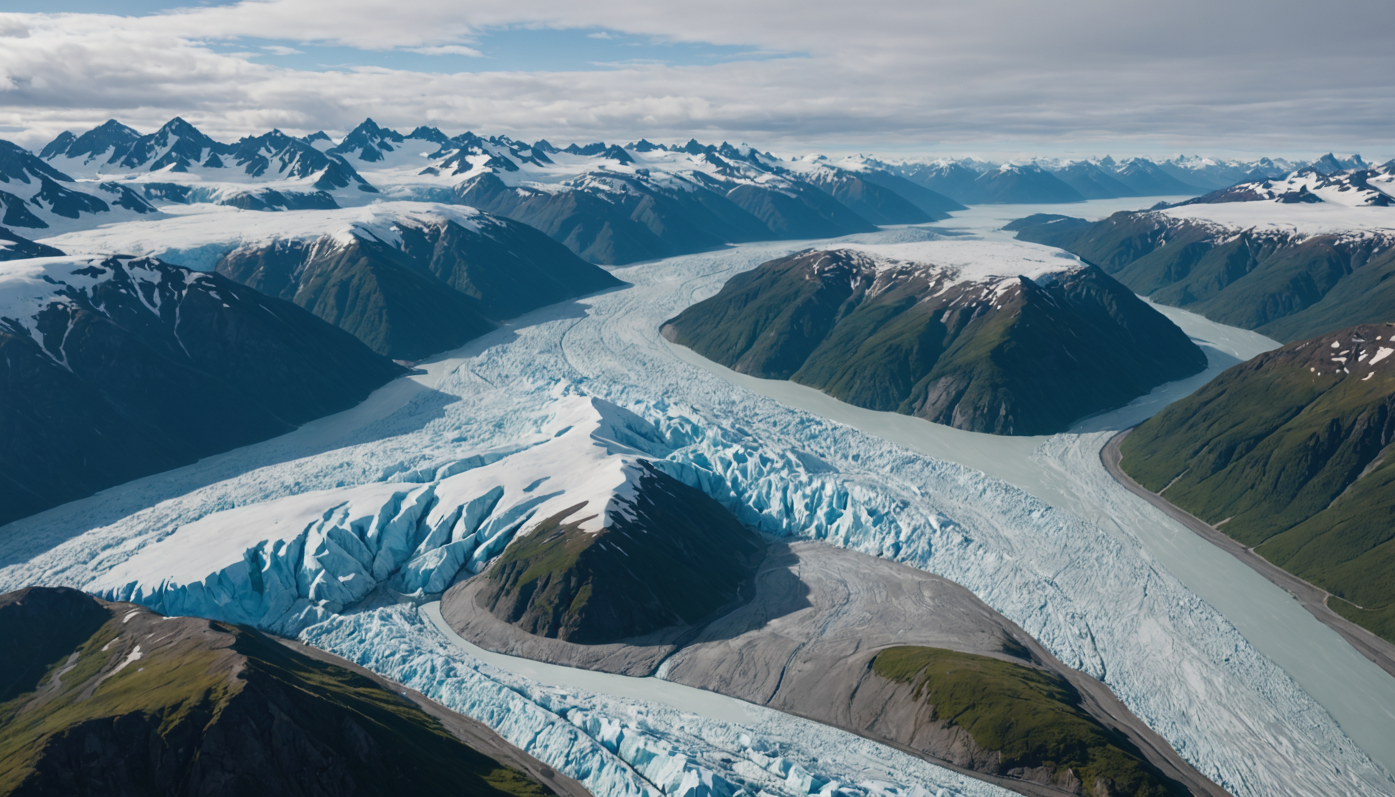 Aerial view of Knik Glacier and surrounding mountains