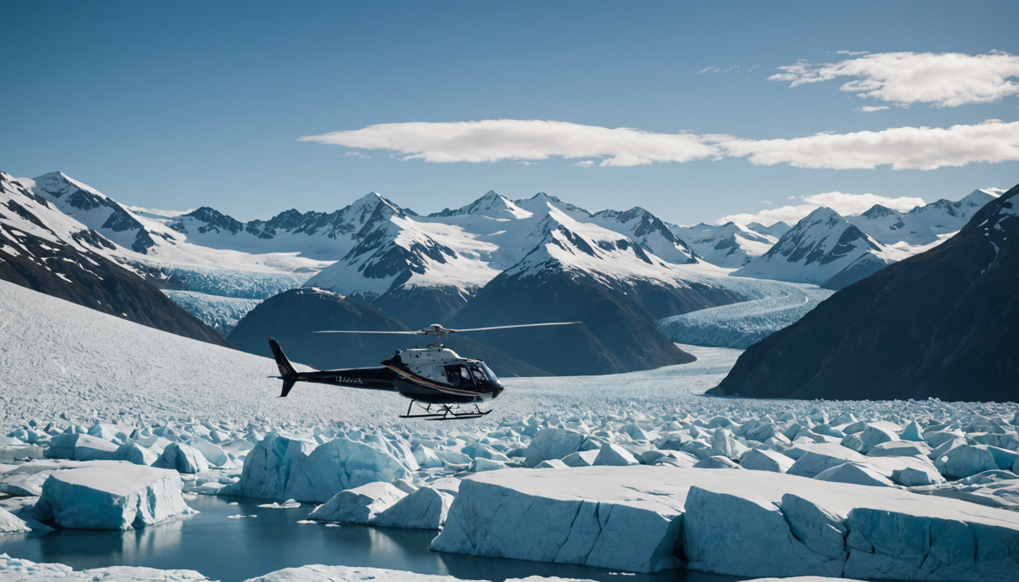 Helicopter landing on a glacier in Alaska
