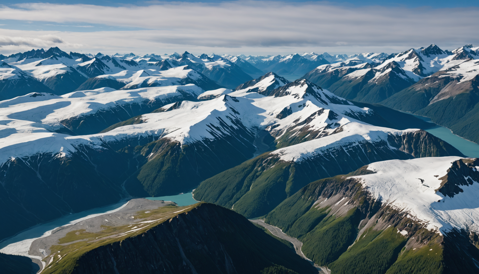 Aerial view of Girdwood's dense forest and hiking trails