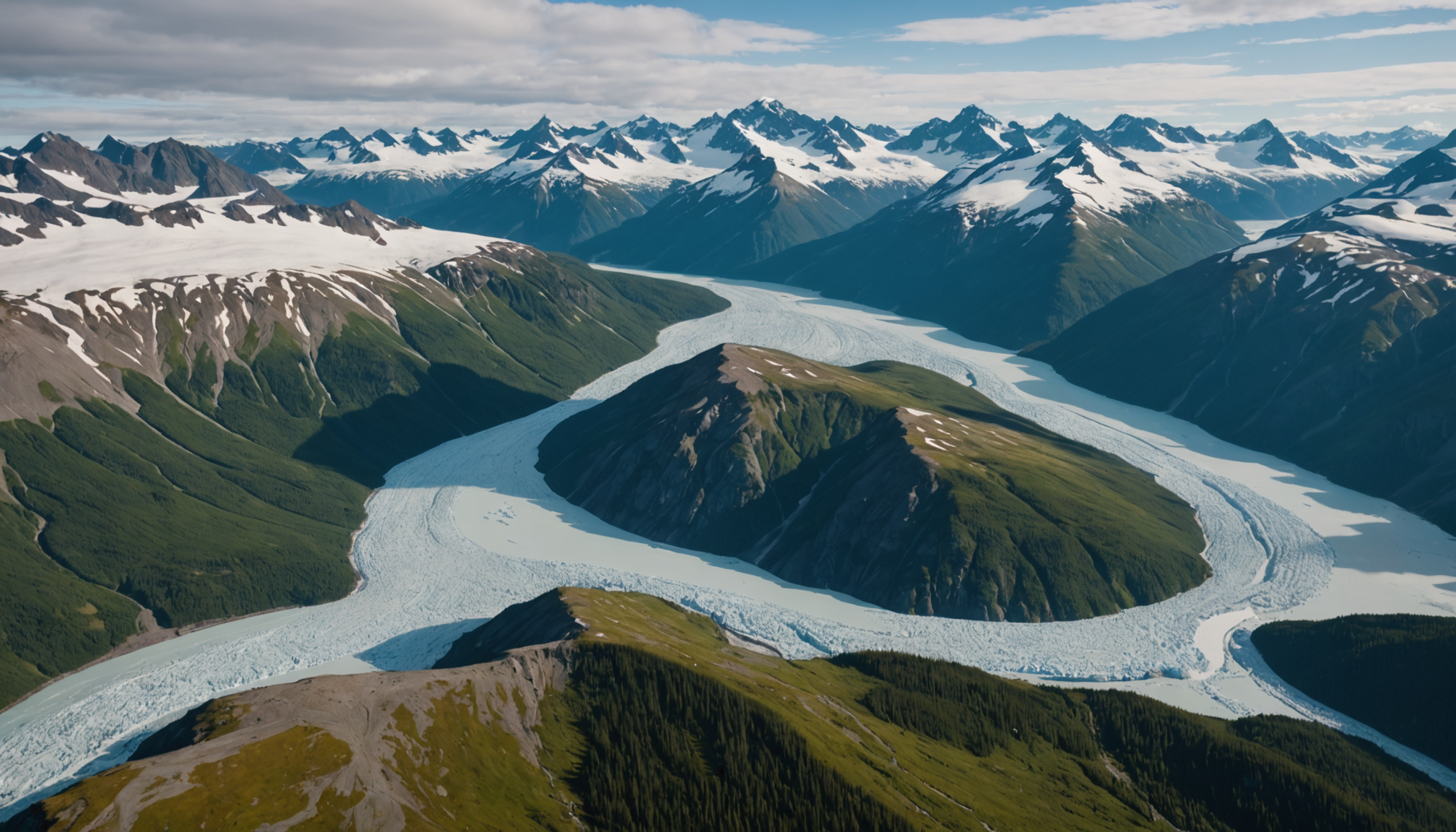 Aerial view of Palmer during Colony Days with festival tents and surrounding mountains.