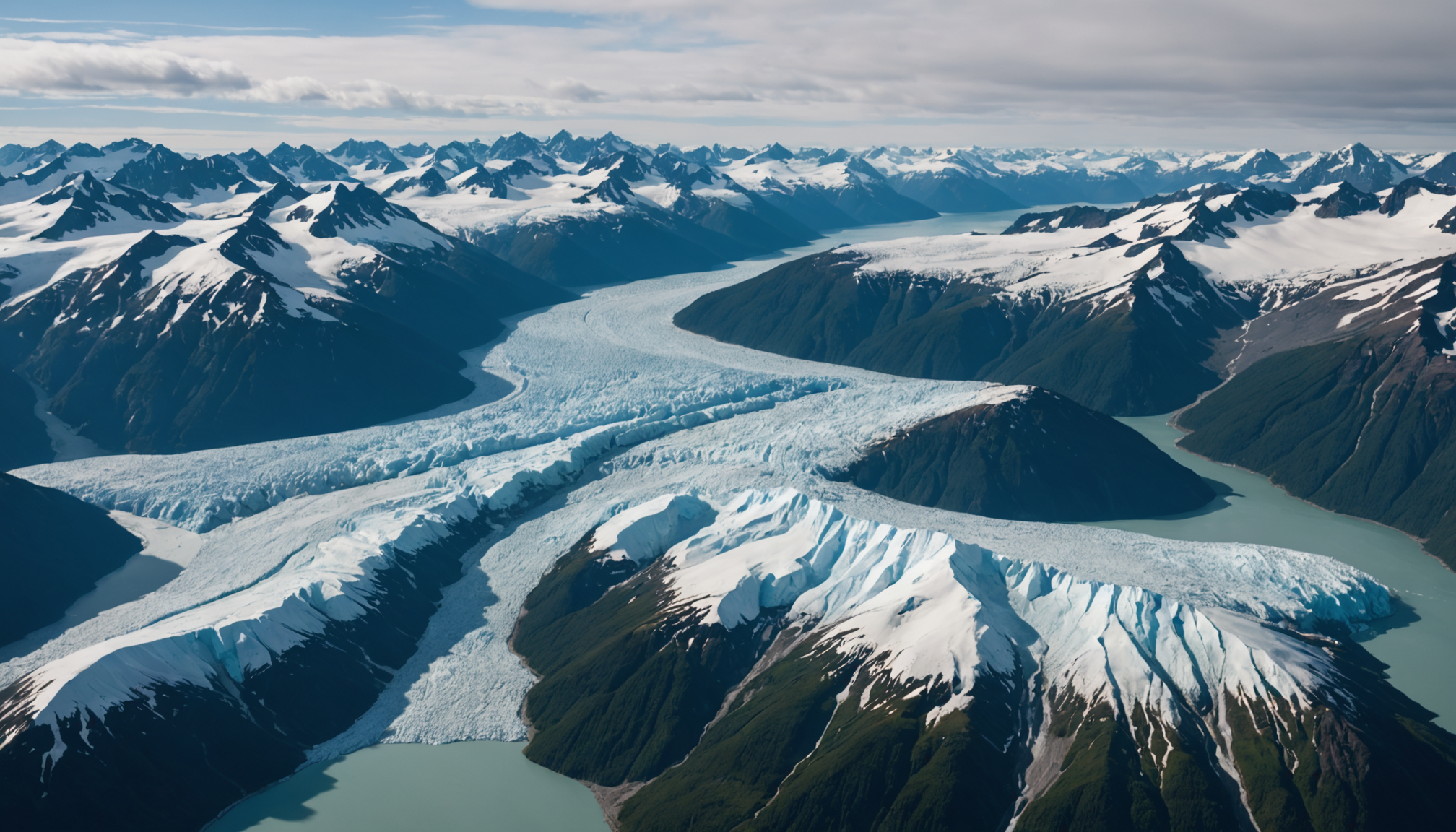 Aerial view of glaciers in Prince William Sound