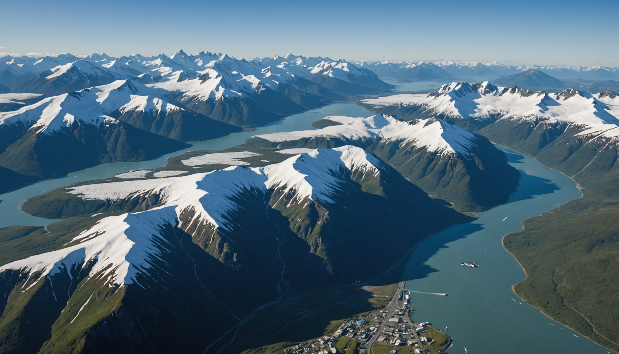 Aerial view of Anchorage with Chugach Mountains in the background