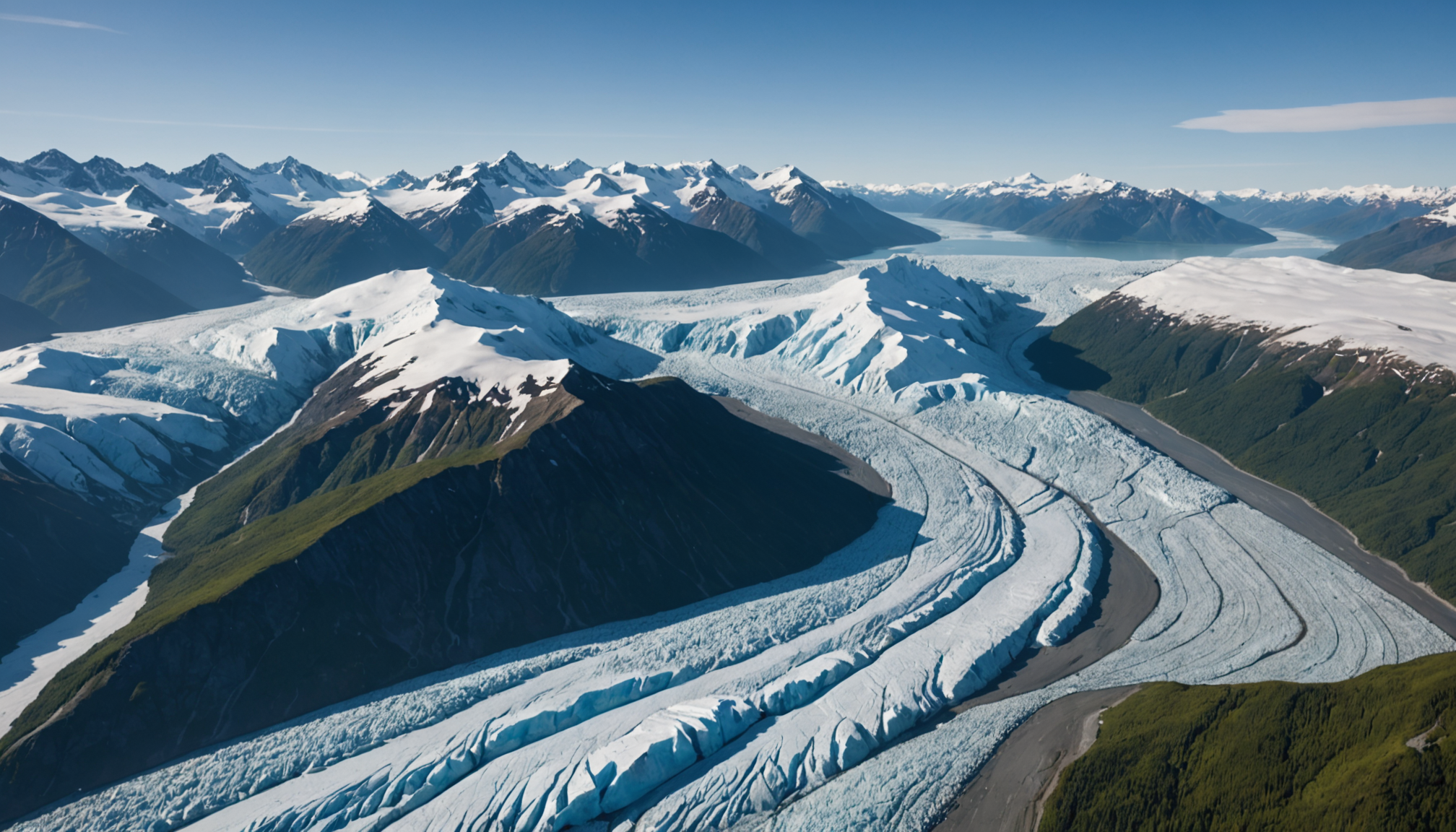 Aerial view of Knik Glacier with helicopter