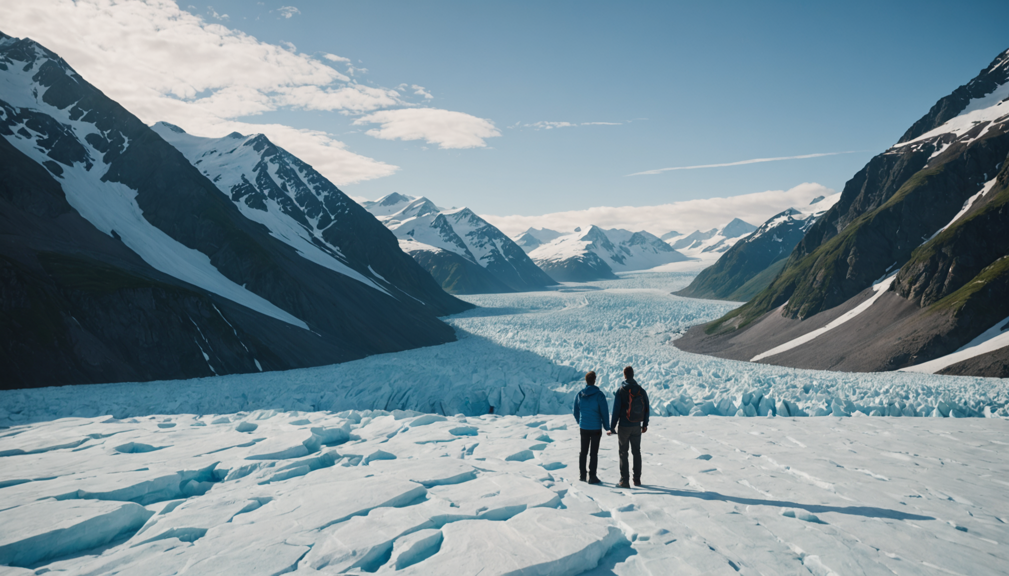 Couple standing on Knik Glacier during an elopement