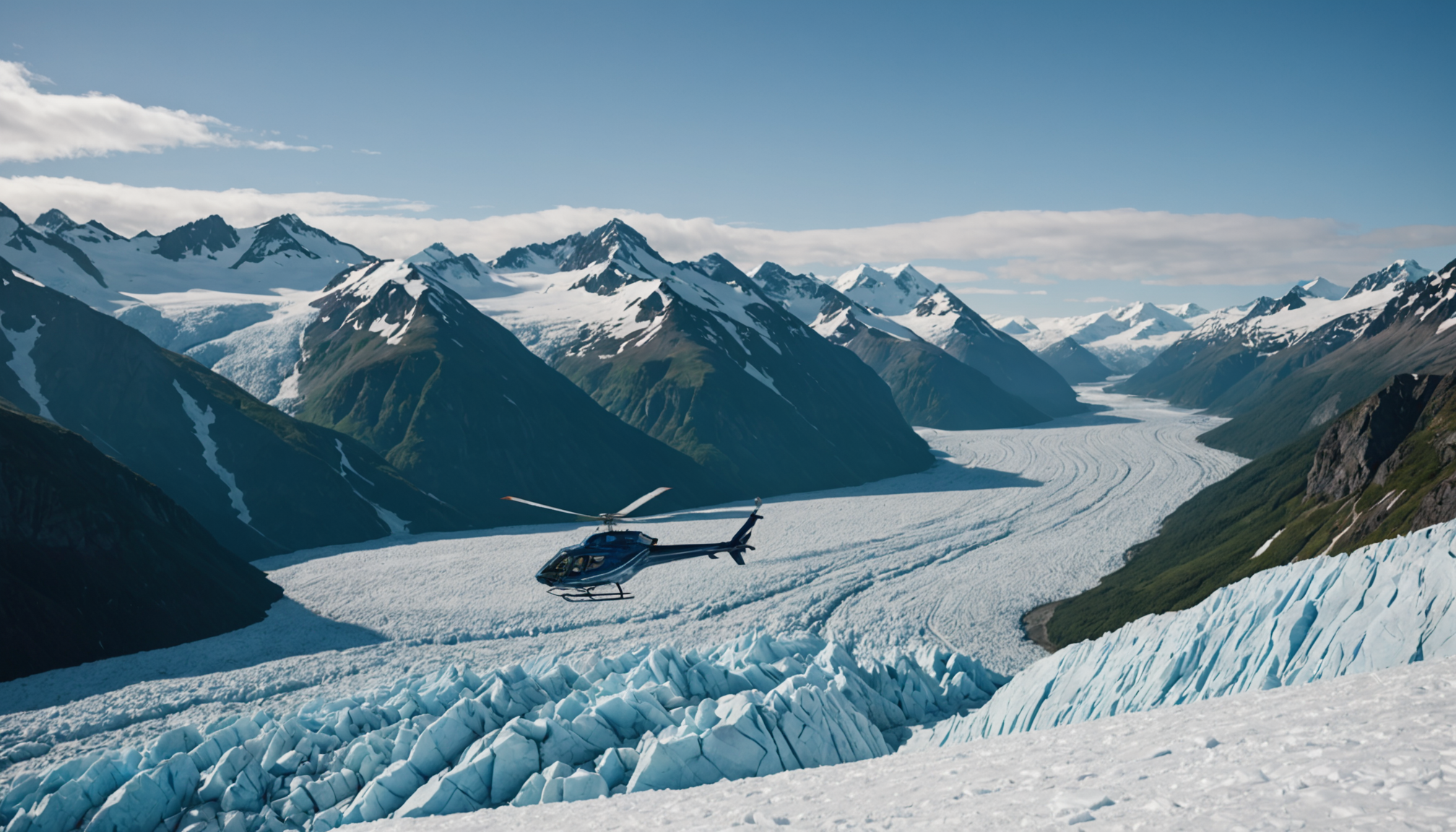 Helicopter landing on a glacier in Alaska