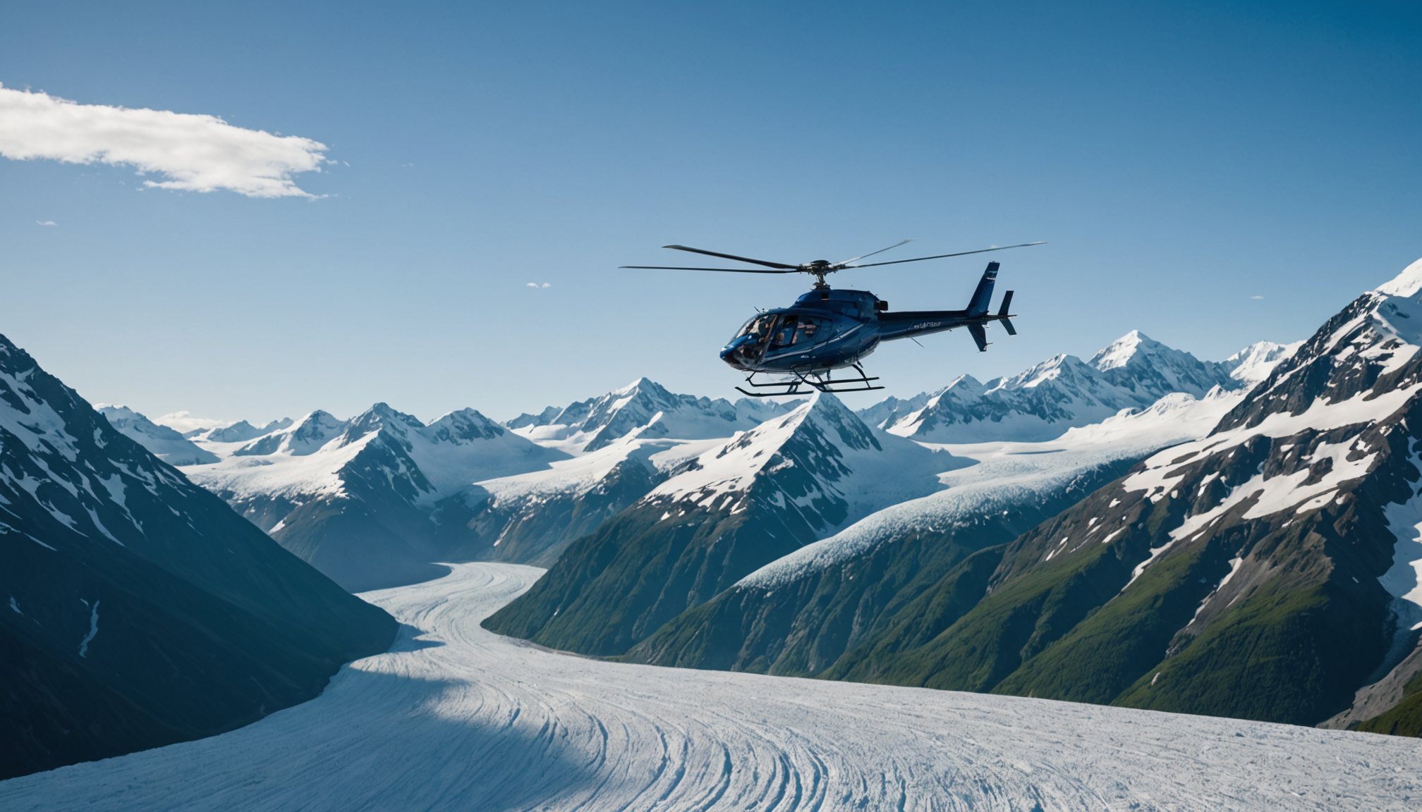 Helicopter flying over Knik Glacier