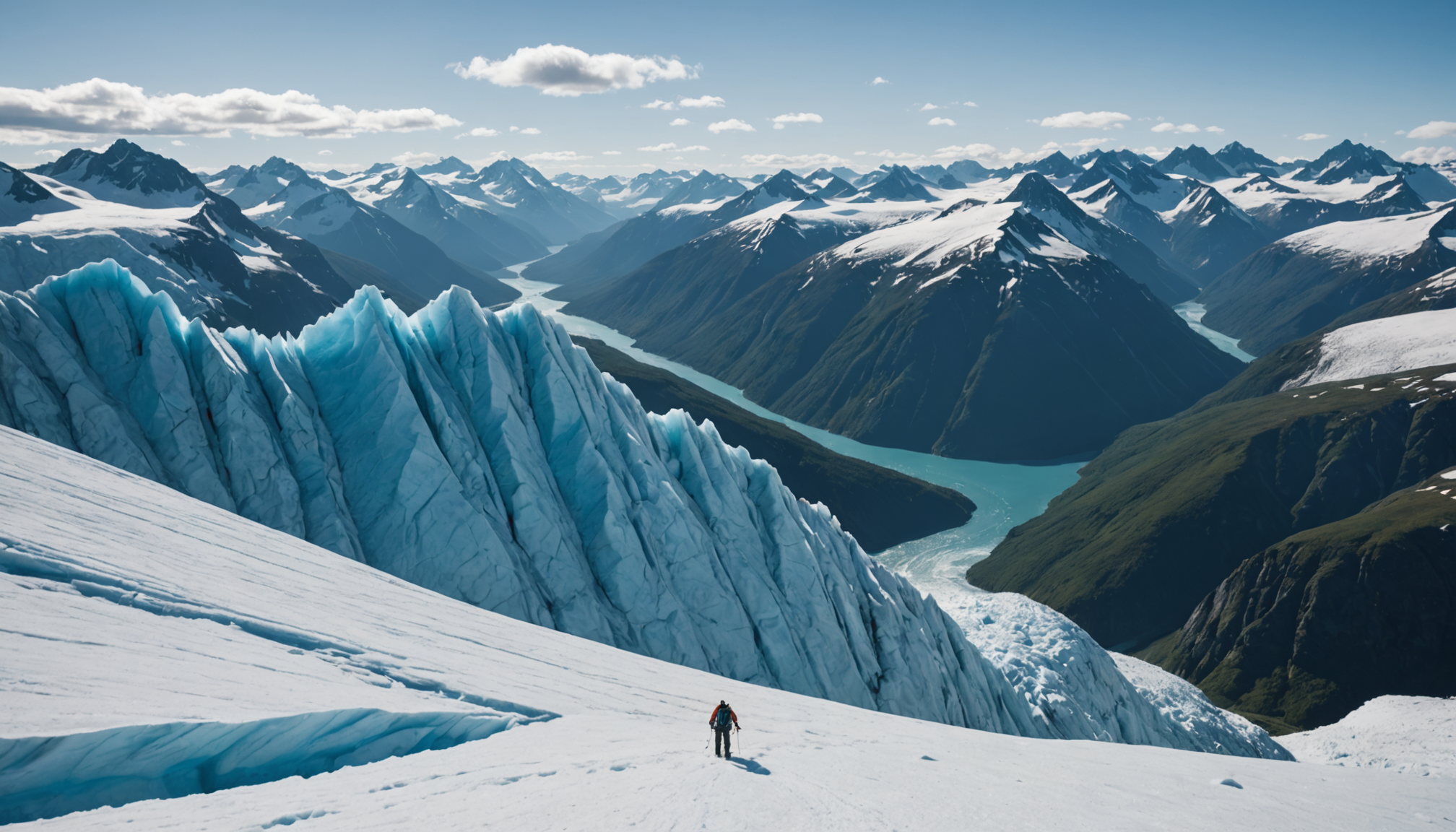 Ice climbers scaling a glacier in Alaska