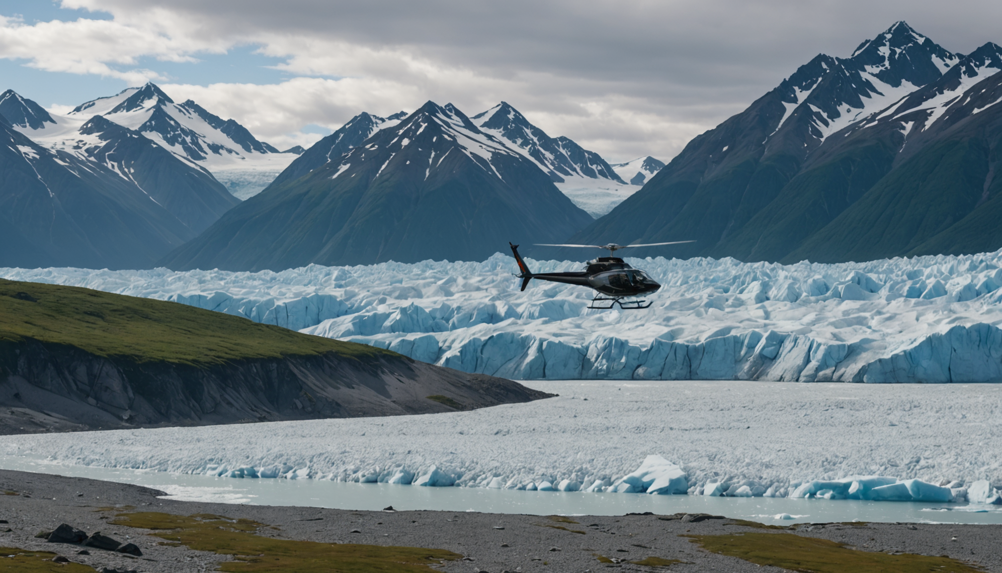 Helicopter landing on Knik Glacier