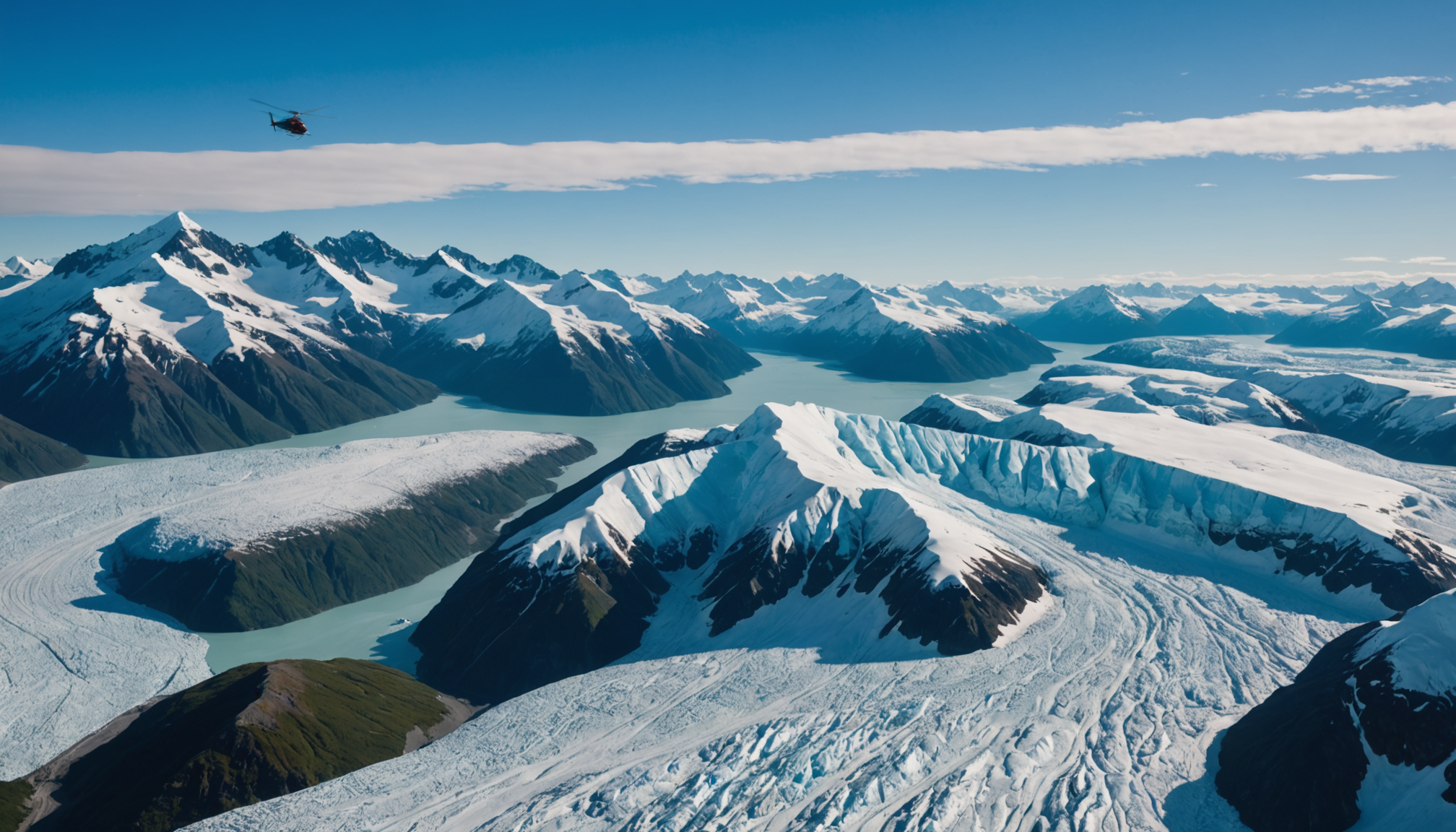 Helicopter flying over Knik Glacier